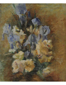 Roses et iris bleues