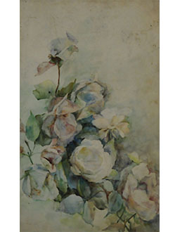 Roses blanches et iris